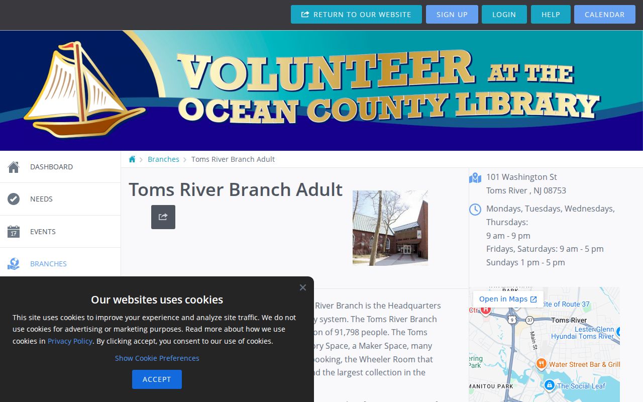 Toms River city directory Ocean County Library branch and Wheeler Room