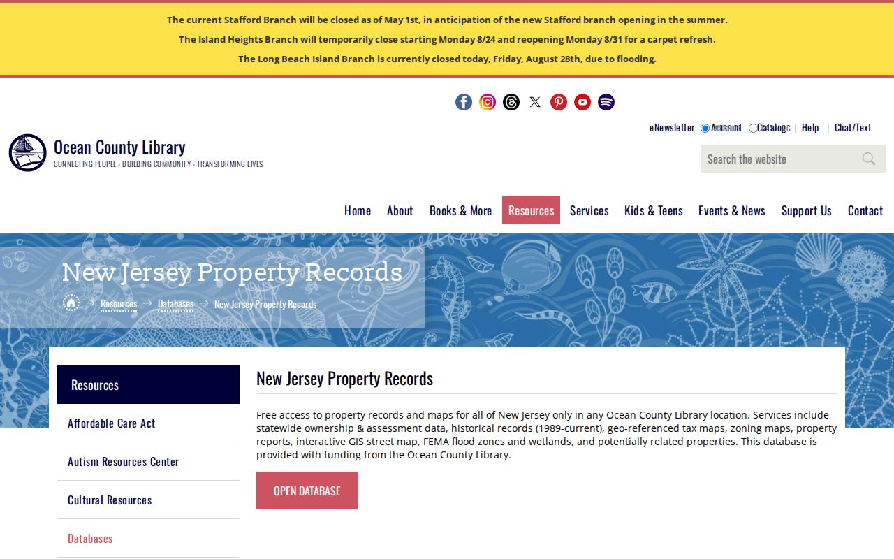Toms River city directory Ocean County Library property-records resource