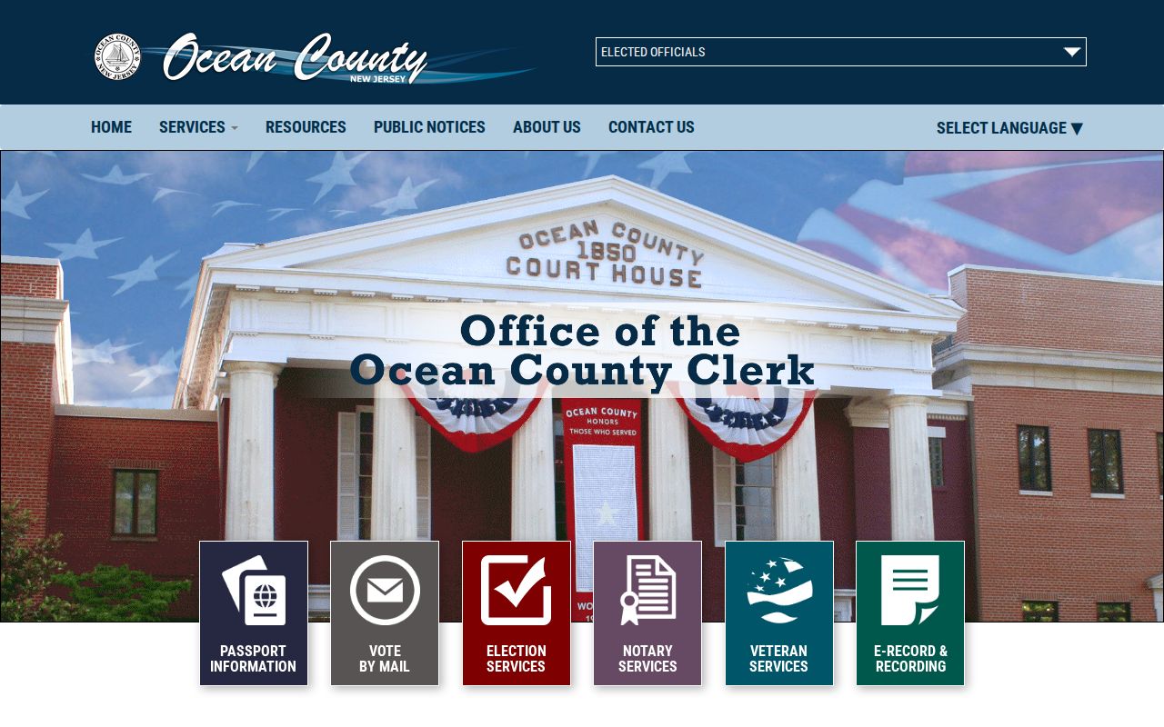 Toms River residents directory view of the Ocean County Clerk records portal