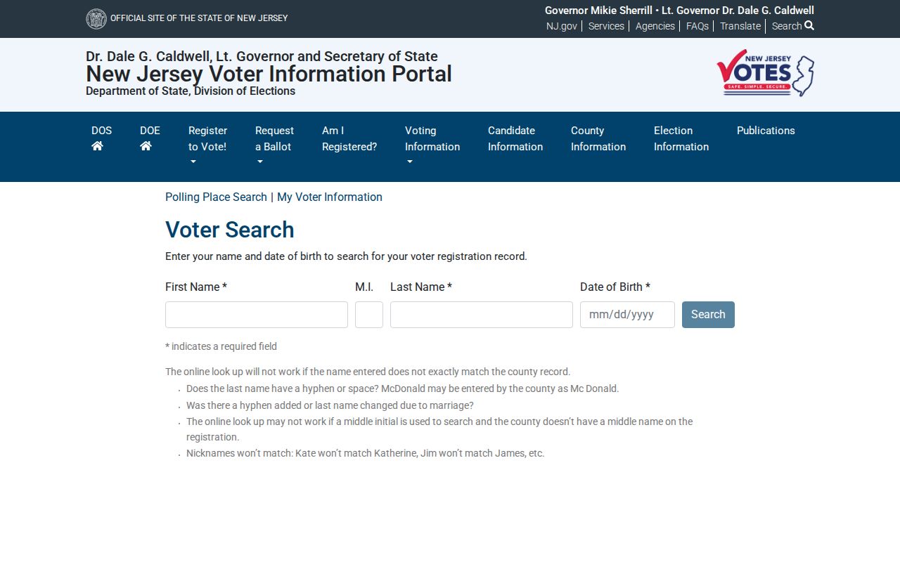 Toms River residents directory view of New Jersey voter status lookup