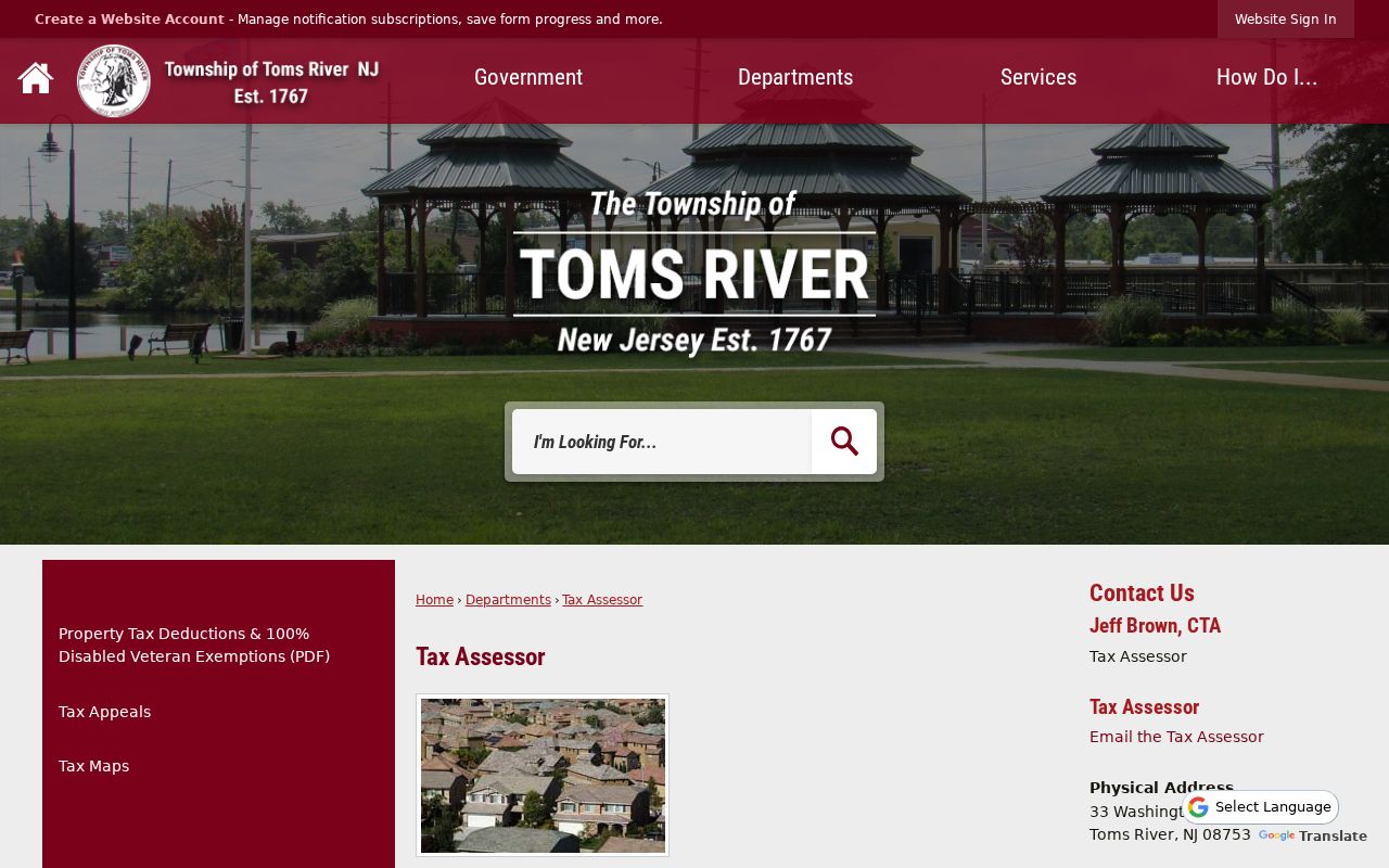 Toms River residents directory view of the Township Tax Assessor page