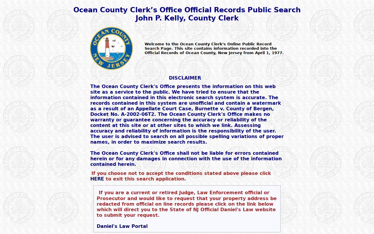Toms River previous residents Ocean County SearchNG title-search entry