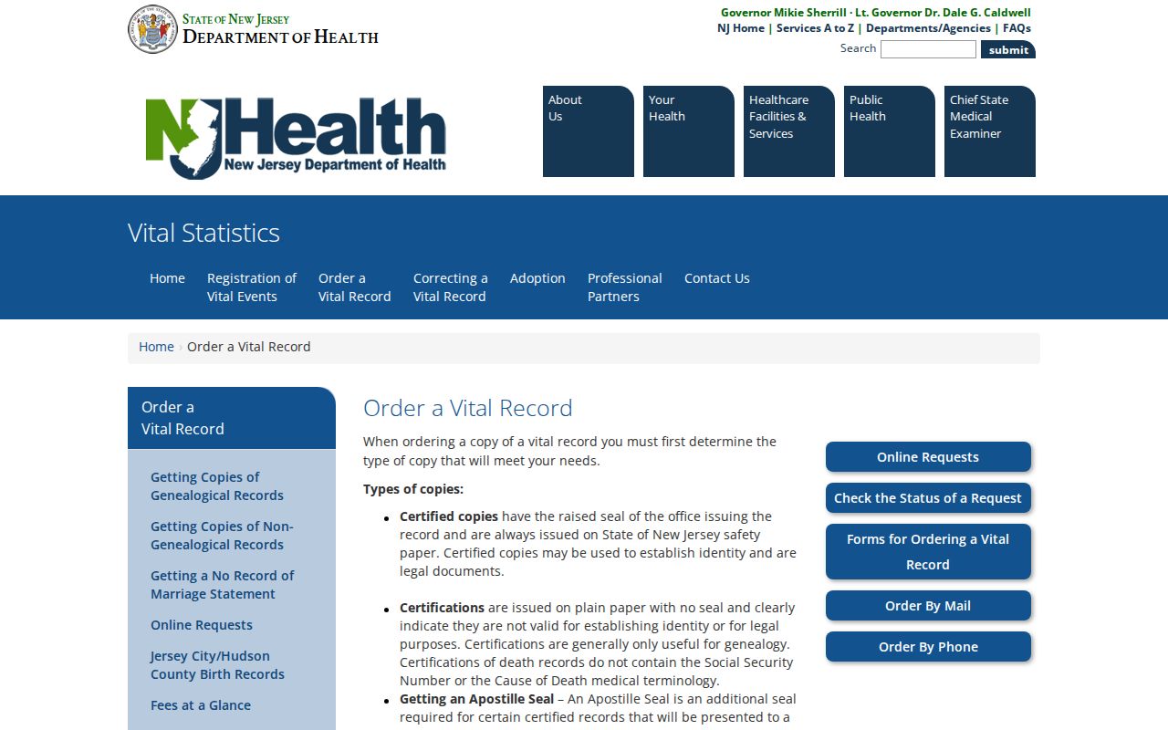 Toms River resident lookup vital record ordering information from New Jersey