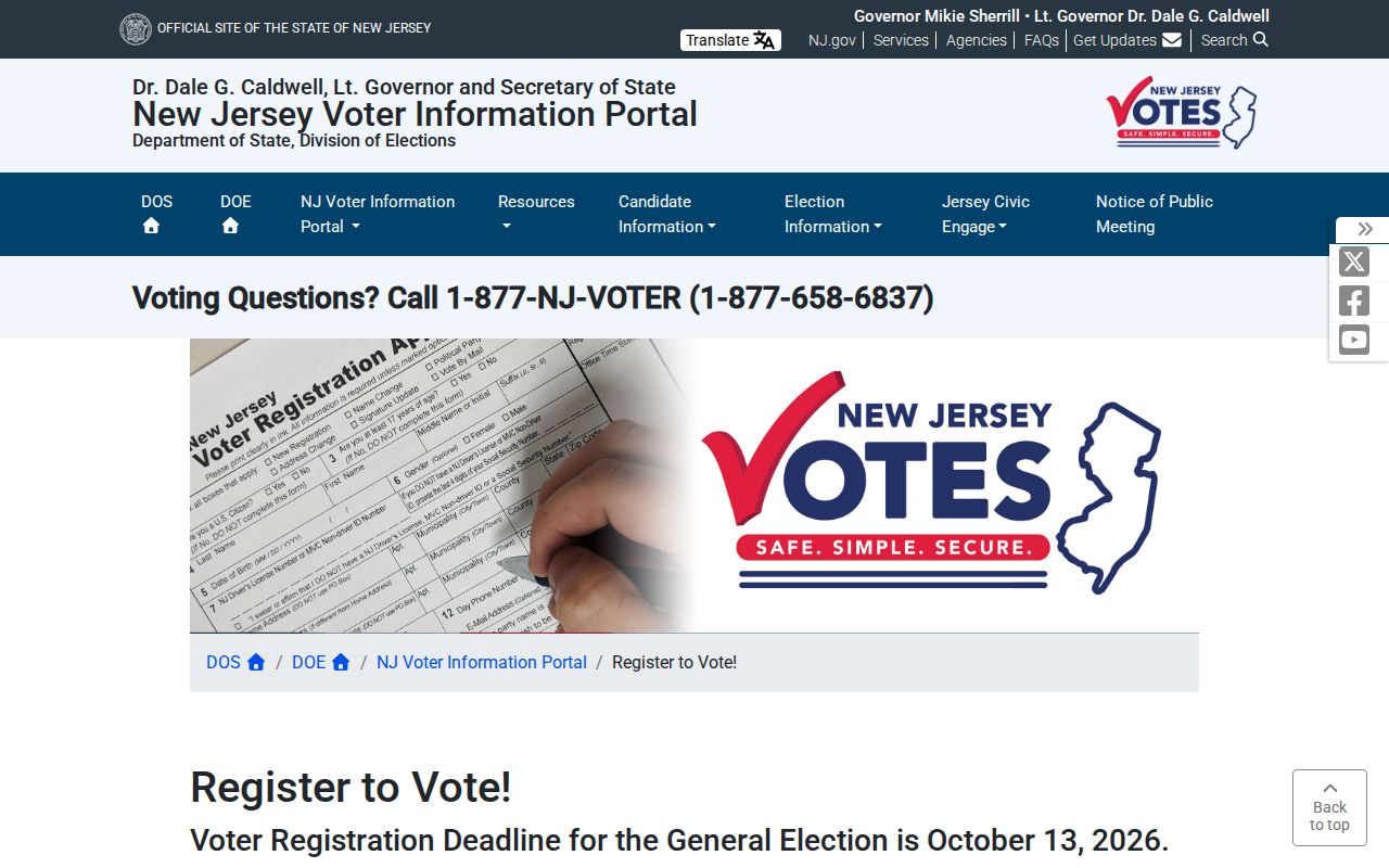 Toms River resident lookup through New Jersey voter registration and status information