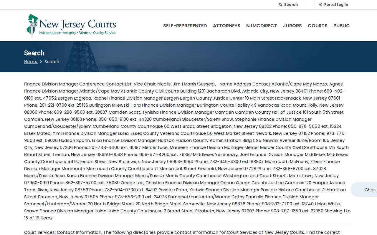 Toms River resident lookup using the New Jersey Courts public search page